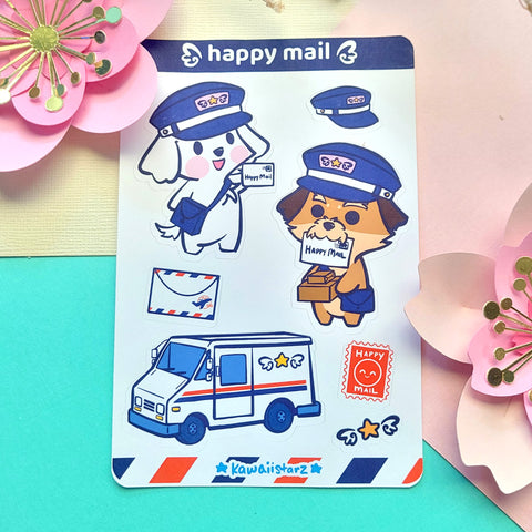 Happy Mail Courier Dogs Sticker Sheet